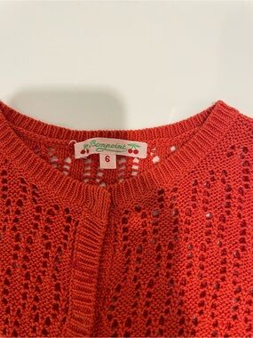 Bonpoint Coral-Red Openwork Knit Cardigan